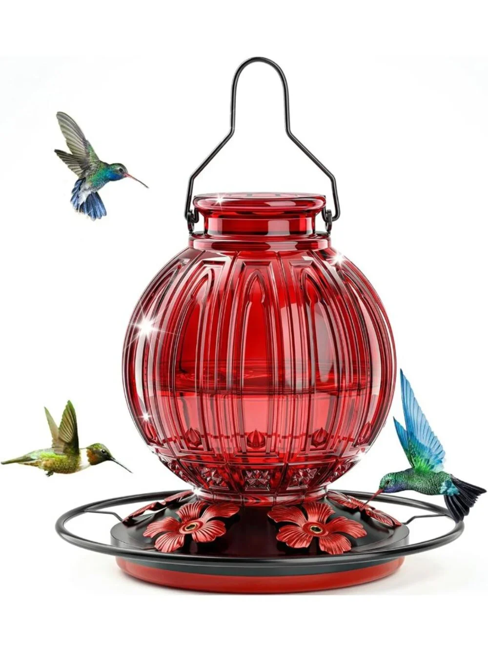Elegant Glass Hummingbird Feeder - 26oz, Leak-Proof, 5 Flower Ports for Garden